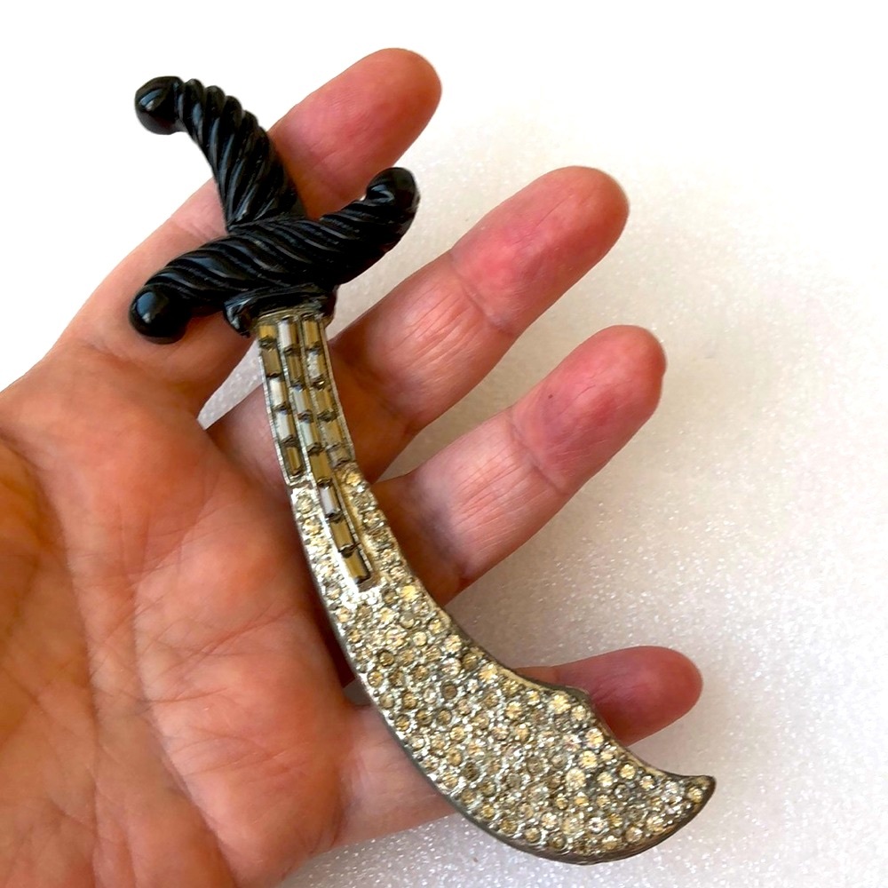 Huge Antique Art deco pave Rhinestone RARE KAYWIN NY sword dagger brooch